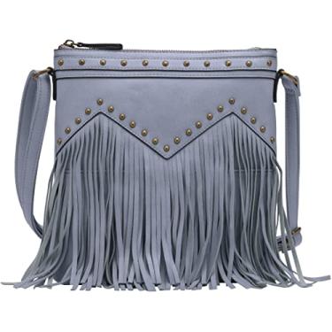 Imagem de B BRENTANO Bolsa transversal vegana com franjas e tachas, Jeans, One Size