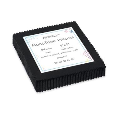 Imagem de 84 peças de quadrados de tecido de algodão preto pré-cortados de 12 cm — Pacote de berloques de tecido acolchoado