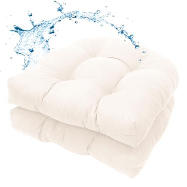 Imagem de MTMR Conjunto de 2 almofadas de cadeira de jardim repelentes à água, 48 x 48 cm com algodão PP de alta elasticidade, almofadas de móveis de pátio externo com tufos grossos, almofadas de assento para