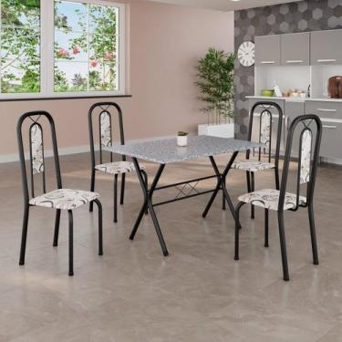 Imagem de Conjunto de Mesa Tubular 100x60cm Tampo em Granito Ocre com 4 Cadeiras