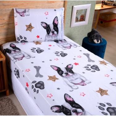 Imagem de Kit Jogo De Lençol Solteiro Com Elástico 2 Peças(Dog Estrela)