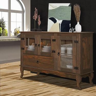 Imagem de Aparador Buffet Rústico Classic, 118x84x36 cm, Madeira Maciça Imbuia, Portas com Vidro, Pés Luis XV