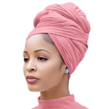 Imagem de Envoltórios longos e grandes turbante para mulheres, cachecol elástico e respirável, super macio para cabeça – Rosa