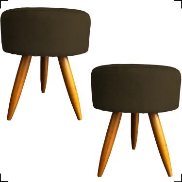 Imagem de Kit 2 Puff Decorativo Redondo Para Sala Quarto Penteadeira Pé Palito Castanho Suede Cores