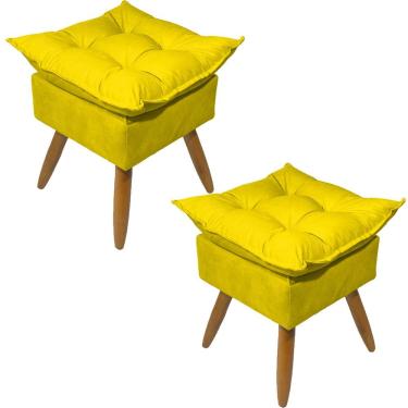 Imagem de Kit 2 Puff Decorativo Quadrado Para Sala Quarto Penteadeira Recepção Alice Pé Palito Castanho Suede