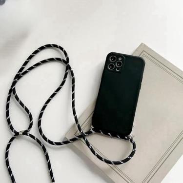 Imagem de Capa de silicone líquido com alça e cordão para colar transversal para Xiaomi 8 9 10 10S 10T 11 Lite Ultra 11i 11X Pro 6X, preta, para Xiaomi Mi 9