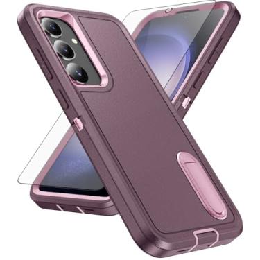 Imagem de Capa de celular para Samsung Galaxy S24 Plus/S25 Plus S24+ S25+ 5G com protetor de tela, suporte oculto híbrido, à prova de choque, resistente, protetor S24Plus + S 24 24+ S25Plus 25+ (roxo + rosa)