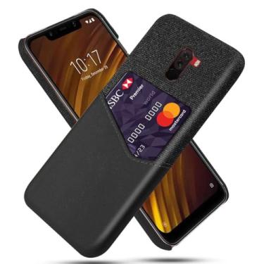Imagem de Capa para Xiaomi Pocophone F1,Tela e tampa de couro PU,Antideslizante,360°cobertura completa à prova de choque com 1 slot de cartão atrás,Prevenção de queda-Black
