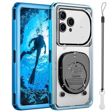 Imagem de Capa de telefone à prova d'água, capa de telefone subaquática para mergulho com snorkel, capa universal IPX8 com cordão de até 6,9 polegadas para iPhone 16/15/14/13/12 Pro Max azul