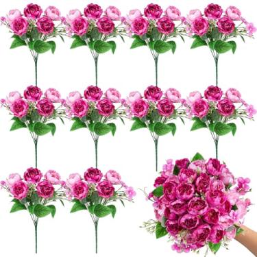 Imagem de Olgaa 12 pacotes de peônias de flores artificiais, buquê de peônias falsas, flores a granel com hastes, bolas de flores para decoração de mesa de centro de mesa, arranjos florais de casamento nupcial