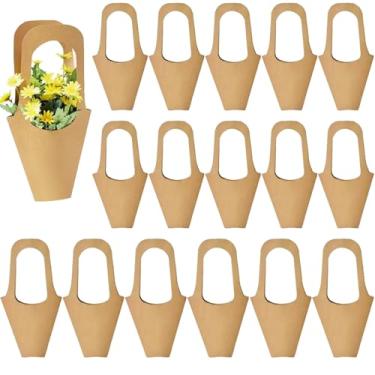 Imagem de ESIW 50 peças de sacola de flores para presente, papel kraft, alça de flores, presente de embrulho, decoração de casa (marrom)