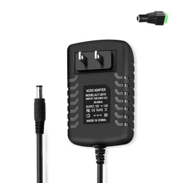 Imagem de Cabo de alimentação CC 12V 1,5A fonte de alimentação de comutação adaptador CA 100-240V 50-60Hz para 12 V DC cabo adaptador com plugue barril de 5,5 x 2,5 mm para câmera CCTV fita de LED alto-falantes