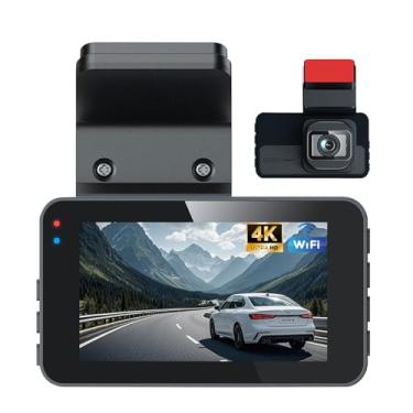 Imagem de Câmera Dash 4K, conexão WiFi, cartão de memória de alta velocidade gratuito de 64 GB, lente grande angular frontal, suporta gravação em loop, sensor G, suporta monitoramento de estacionamento 24 horas