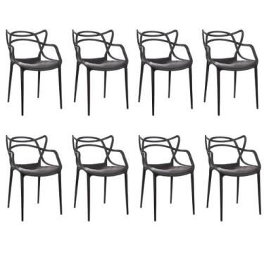 Imagem de Kit 8 Cadeiras Allegra Preta Empilhavel Para Mesa De Jantar Cozinha Sa