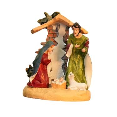 Imagem de Fenteer Estatueta de presépio de Natal, escultura em resina, decoração para casa faça você mesmo, pintada à mão, enfeite de nascimento de Jesus para ambientes, Style C