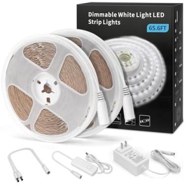 Imagem de MYPLUS Fita de luz branca de 2,5 m, fita de LED regulável 6500 K, luz do dia branca, luzes flexíveis sob armário com 1200 LEDs e fonte de alimentação de segurança listada pela UL para quarto, cozinha