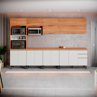 Imagem de Cozinha Completa Itatiaia Ideale 7 Peças Armários Aéreos Balcões Torre Quente Cinamomo/Off White