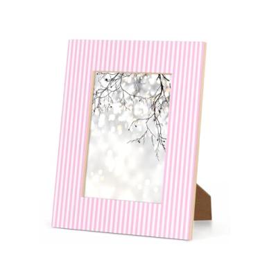 Imagem de JXDXHCW Porta-retratos 12 x 17 cm com suporte, listra rosa claro, moldura para fotos para pôster de certificado, colagem, decoração de parede, moldura de madeira
