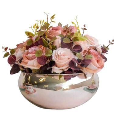 Imagem de Arranjo Com Flores Rosas Lindas Artificiais Vaso Rosé Gold - La Caza S