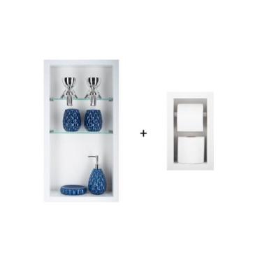 Imagem de Nicho Em Porcelanato Com Prateleira De Vidro Para Banheiro E Porta Pap
