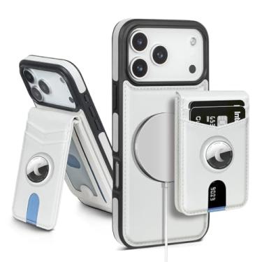 Imagem de SkyEagle Capa carteira compatível com MagSafe Phone 17 Pro com suporte para AirTag, 2 em 1, couro sintético, magnético, destacável com bloqueio de RFID, suporte para cartão de crédito, capa flip com