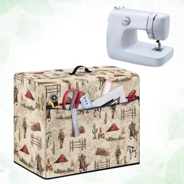 Imagem de Tutolipy Capa protetora para máquina de costura, cubo resistente a manchas, máquina de suco, capa protetora com bolso de armazenamento e alça superior para entusiastas de costura, marrom caubói