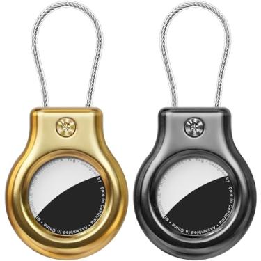 Imagem de Ljusmicker Suporte de metal para Airtag com trava segura, chaveiro impermeável para AirTags, pacote com 2, acessórios para GPS Localizador de itens, bagagem, bolsa, chave, animal de estimação, preto