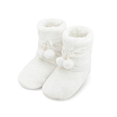 Imagem de Keyela Pantufas femininas com solas, macias e macias, antiderrapantes para mulheres, chinelos felpudos de inverno, Estrela branca, 5-7.5