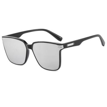 Imagem de Óculos de sol masculinos personalizados, tendência da moda para atividades ao ar livre, armação grande, óculos de sol femininos, lentes curvas retrô, proteção solar UV400, prata, BH01