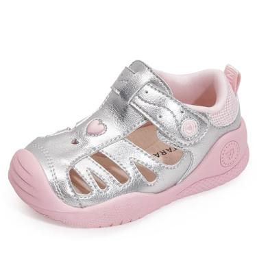 Imagem de TARANIS Sandálias de couro para meninos e meninas, bico fechado, sapatos esportivos de couro para uso ao ar livre, rosa, 16