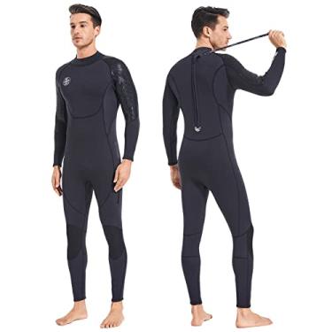 Imagem de Roupa de mergulho masculina de neoprene – Roupa de mergulho térmica de 3 mm com zíper nas costas maiô preto de manga comprida quente para mulheres para mergulho com snorkel, natação, esportes