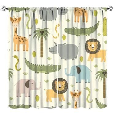Imagem de Cortinas blackout fofas da selva animais da floresta árvore colorida para quarto de bebê quarto de bebê decoração sala de estar bolso para varão 2 painéis 106,66 x 137,2 cm