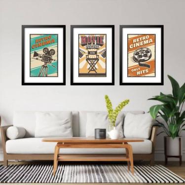 Imagem de Kit 3 Quadros Grandes Retro Cinema 60X48Cm