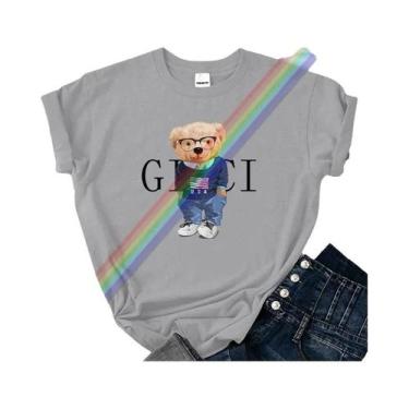 Imagem de Camiseta Oversized Feminina Y2K de Algodão - Estampa de Urso - Gola Re