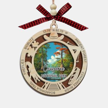 Imagem de Lerime66 Enfeite de Natal do Parque Nacional Congaree, design de corte a laser de madeira de 2 camadas, decoração de árvore de férias, presente de lembrança de viagem, memória de planície de inundação