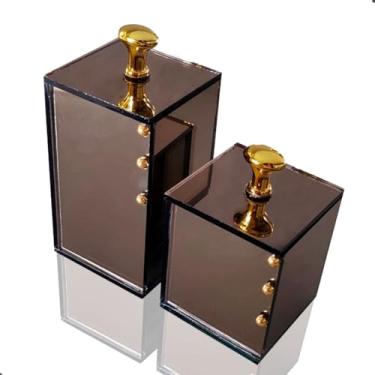 Imagem de Porta Algodão + Porta Cotonete Kit Banheiro Lavabo Luxo Vidro Acessórios Organizadores para Banheiro (Bronze)
