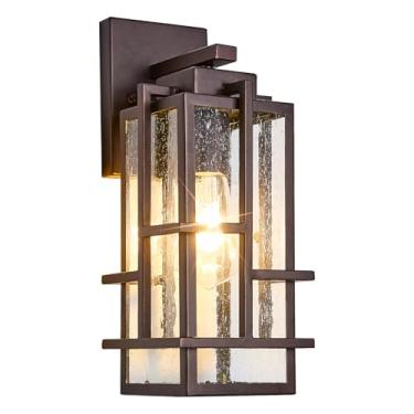 Imagem de GYDZ Luminária de parede externa com vidro temperado semeado, lanterna externa impermeável com soquetes E26, lâmpada de arandelas de varanda grande marrom para casa, pátio, garagem