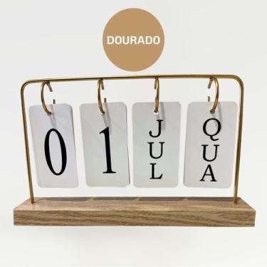 Imagem de Calendário de Mesa de Madeira Dourado ou Preto Elegante Decorativo Per