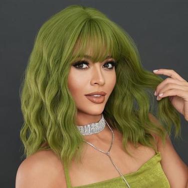 Imagem de Perucas COOINEADER Green Short Bob sintéticas com franja de 14 polegad