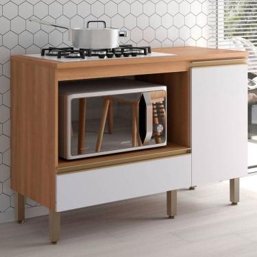 Imagem de Balcão de Cozinha para Cooktop Macadâmia 1 Porta 1 Gaveta Freijó/Branco - Telasul