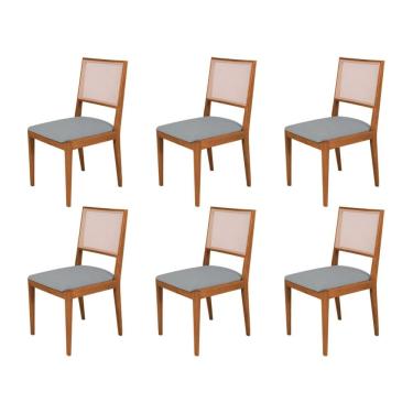 Imagem de Conjunto com 6 Cadeiras de Jantar Estofada Suellen Cerejeira Linho Cinza