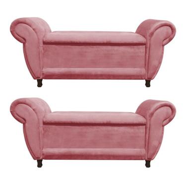 Imagem de Kit 02 Recamier Baú Itália Namoradeira Calçadeira Suede Rose