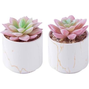 Imagem de Suculentas artificiais zenmag Mini Fake com vasos de cerâmica branca