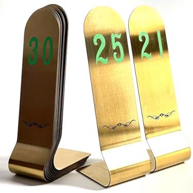 Imagem de SIWOT Cartões de lugar de aço inoxidável de 1,6 cm de altura, 10 peças/conjunto de cartões de assento empilháveis de dupla face, números de mesa verticais, suportes de cartão de metal (20 cm, verde