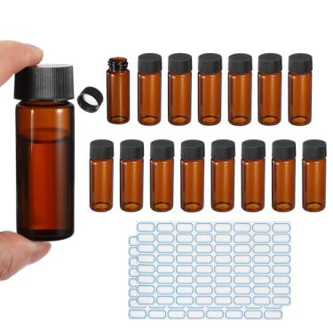 Imagem de PATIKIL Frascos de vidro âmbar de 30 ml, pacote com 15 frascos de amostra com tampa de rosca, frasco de mídia reagente com rótulos, frasco de vidro líquido à prova de vazamento para laboratório