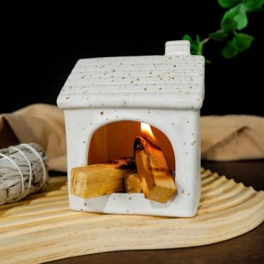 Imagem de Mougigi Suporte para queimador Palo Santo da White House - mini chaminé de cerâmica com base estável, perfeito para queimar sálvia e cones de incenso | Ideal para altar zen, meditação, ioga, decoração