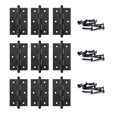 Imagem de Kit 9 Dobradiças Preto Stam Porta Janela Madeira + Parafu