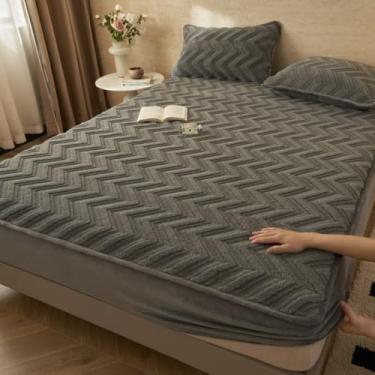 Imagem de Capa de colchão, luxuosa, de veludo, leite, todas as estações, capa protetora de colchão, antiderrapante, com bordas elásticas, fácil de cuidar e à prova de poeira - cinza ||150 x 200 cm (apenas capa
