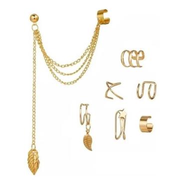 Imagem de Kit 07 Brincos Feminino Pressão Piercings Orelha Banhado Ouro - Outlet