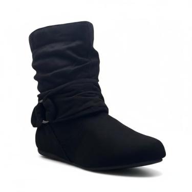 Imagem de ABSOLEX Bota feminina de camurça, estilo descontraído, cano médio, salto baixo, casual, sem cadarço, Preto, 7.5